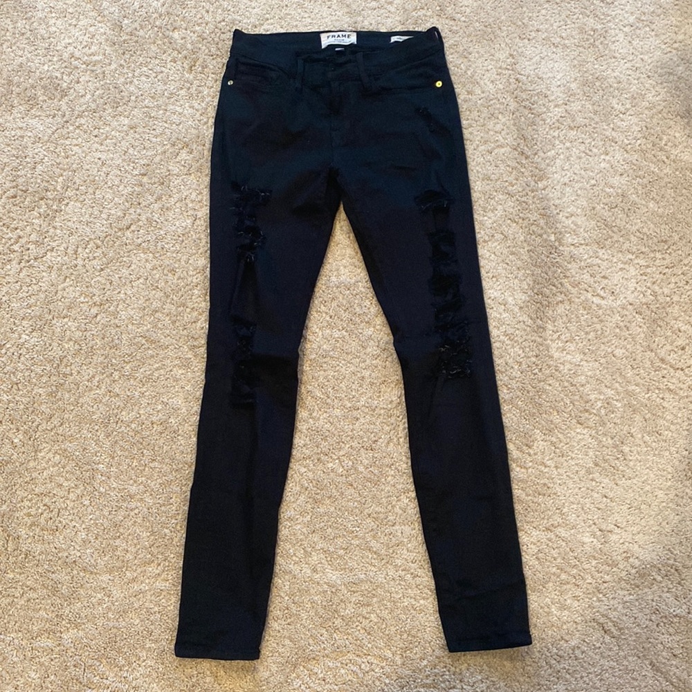 Frame black ripped skinny jeans